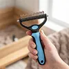 2In1 Pet Grooming Rake Anti-Slip Handle Double-Sided Deshedding Comb Multi-Purpose Extra-Wide Dog Grooming Brush for Detangling Deshedding Brushing/Thinning