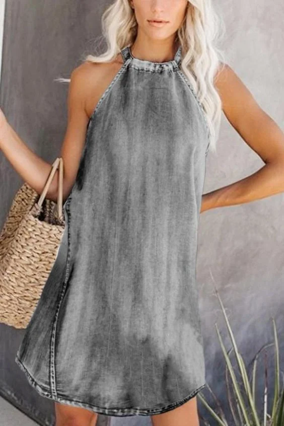 Denim fabric Shift Sleeveless Dresses