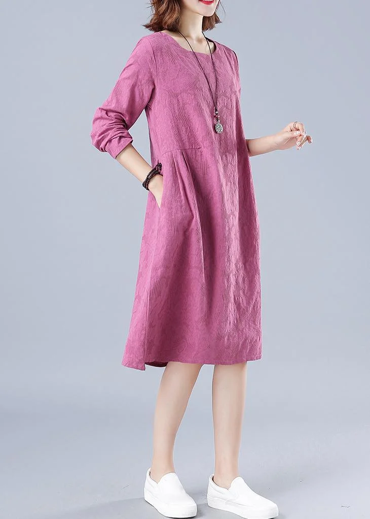 Organic Rose Jacquard Tunic O Neck Loose Spring Dresses