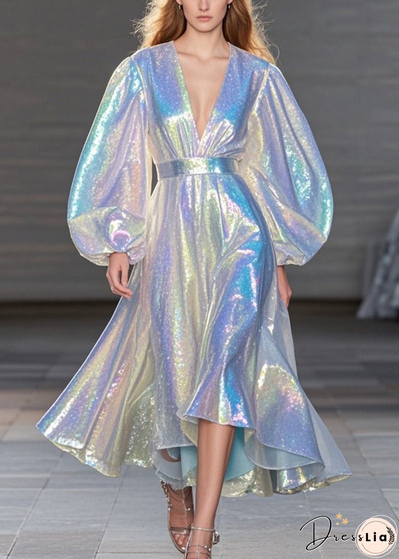 Silvery Silm Fit Holiday Dress Exra Large Hem Puff Sleeve