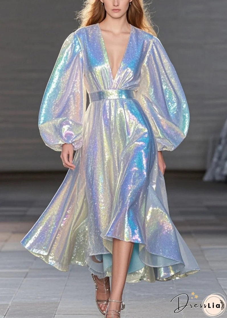 Silvery Silm Fit Holiday Dress Exra Large Hem Puff Sleeve