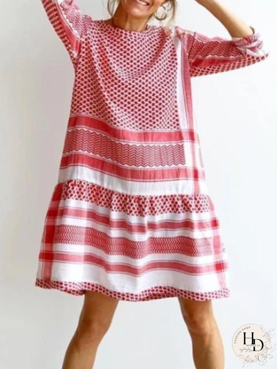 Dresses Casual Stripe Print Mid Sleeve Mini Dress for Women