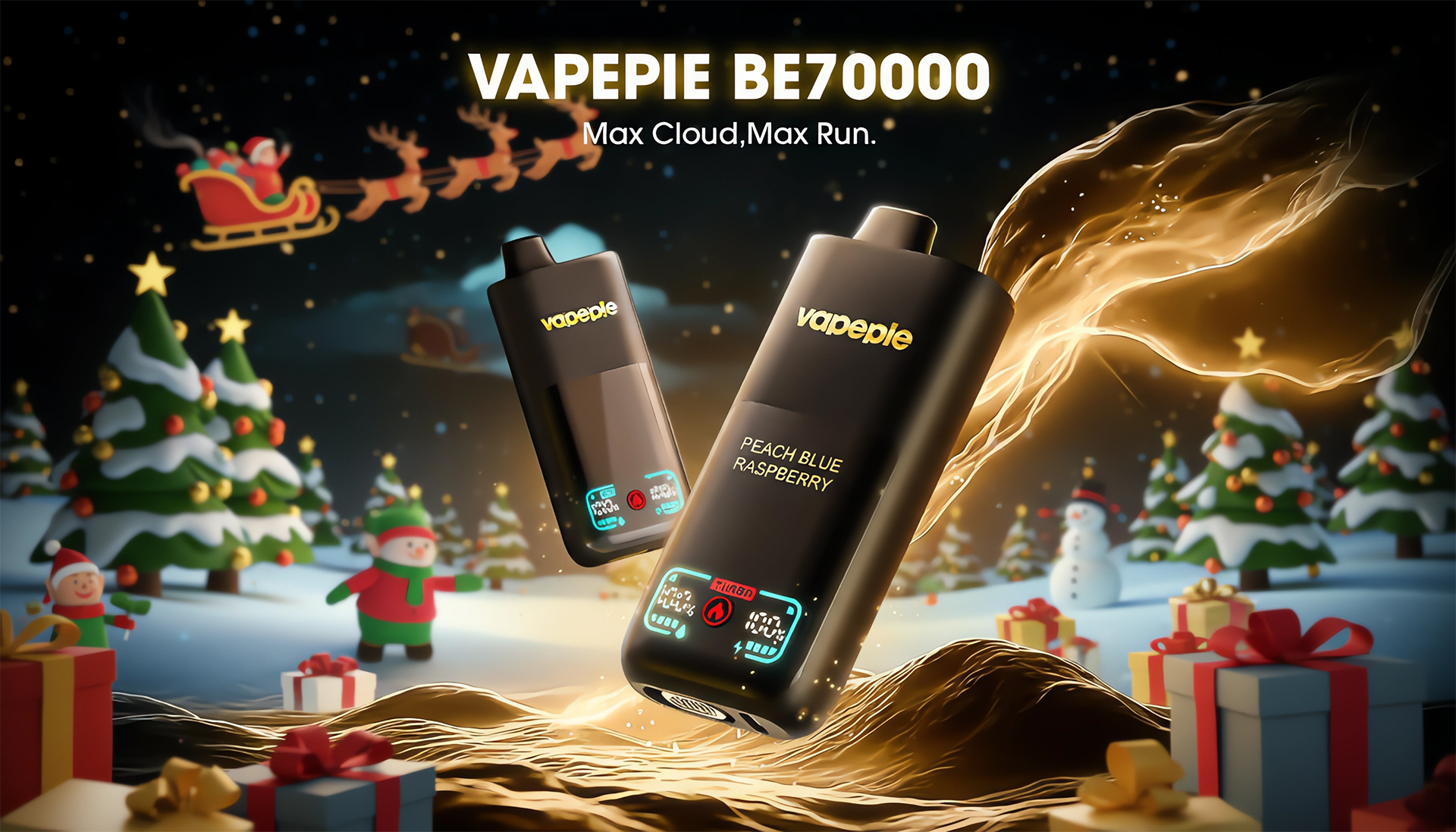 VAPEPIE Mega 70000 &scaron;luků &ndash; jednor&aacute;zov&aacute; e-cigareta s LED displejom a kovov&yacute;m telom