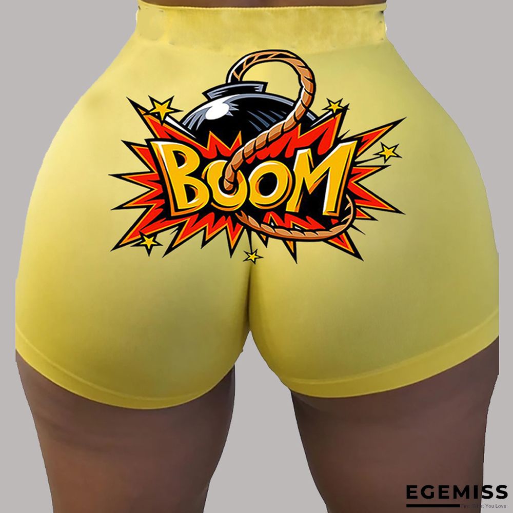 Yellow Elastic Fly High Print Straight shorts Bottoms | EGEMISS