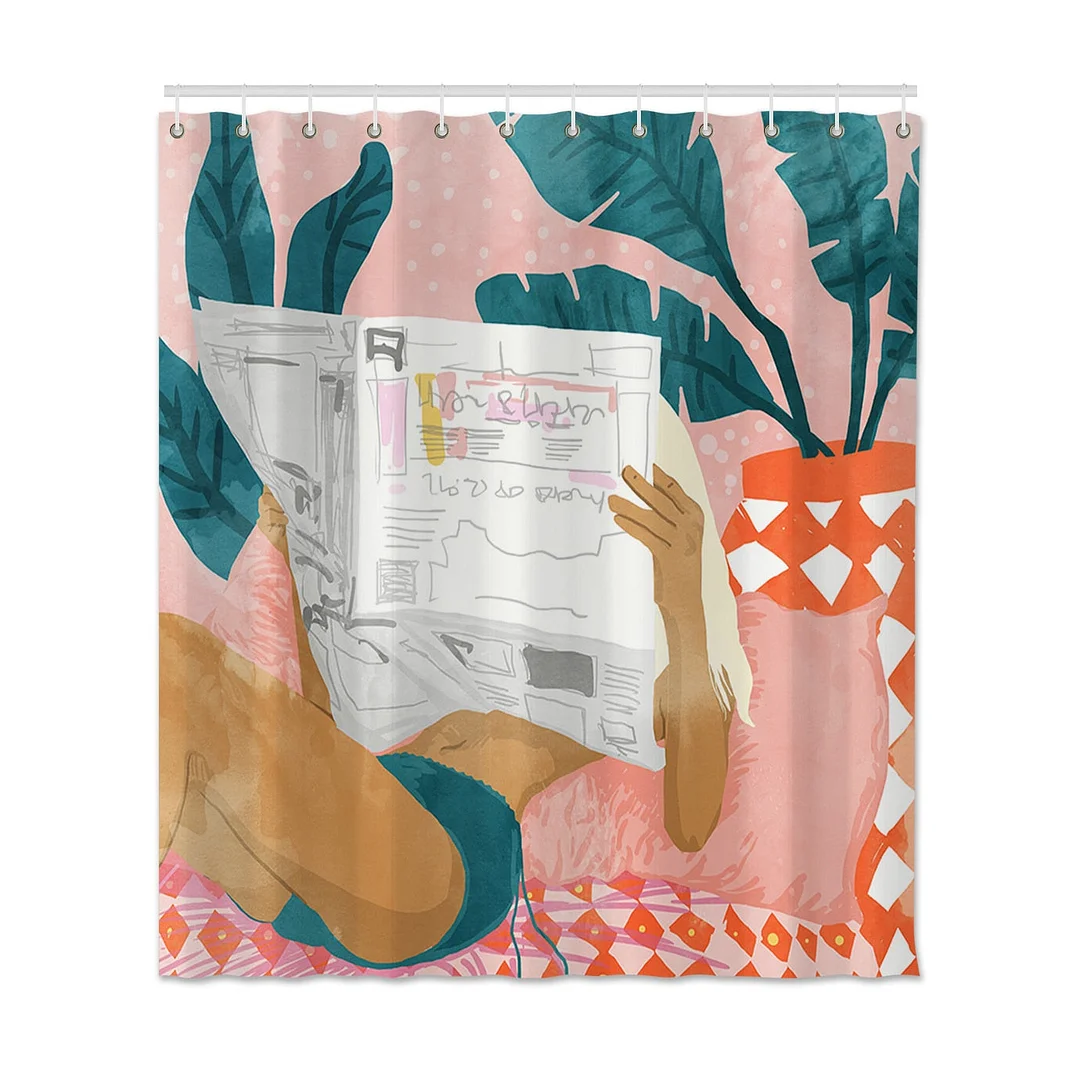 Leaves Swim Printed Shower Curtain Creative Waterproof Bath Shower Curtain Polyester Fabric Bathroom Shower Curtain With Hooks