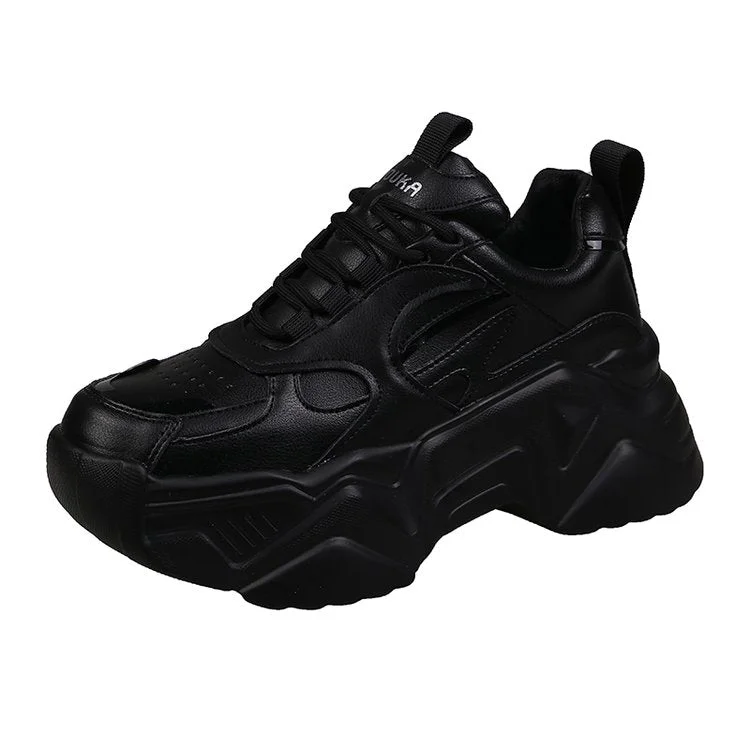 Women Platform Sneakers Leather Casual Ladies Chunky Shoes 2020 White Woman High Black Fashion Brand Thick soled Wedge Sneakers