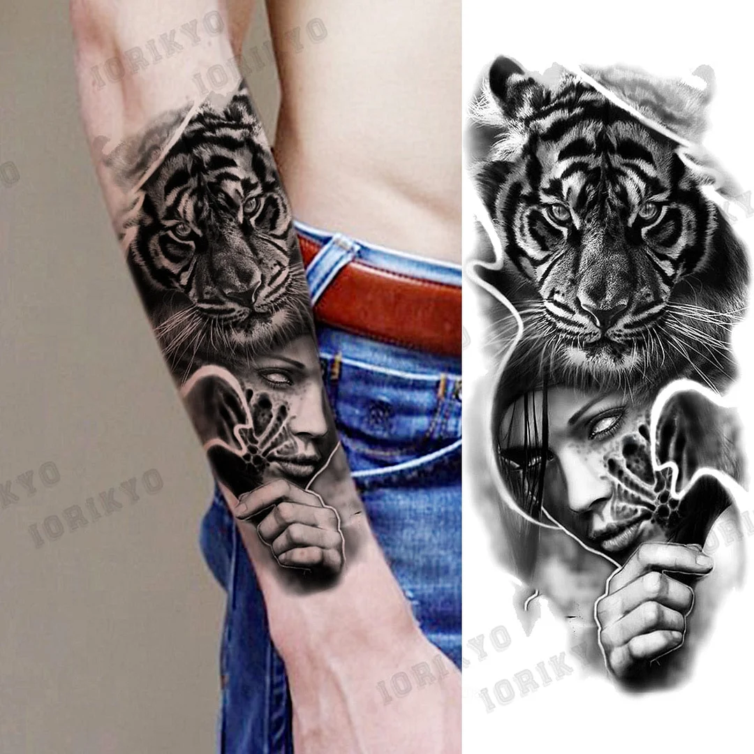 Realistic Devil Skeleton Temporary Tattoos For Men Adult Women Wolf Compass Gangster Fake Tattoo Washable Body Art Tatoo Sticker