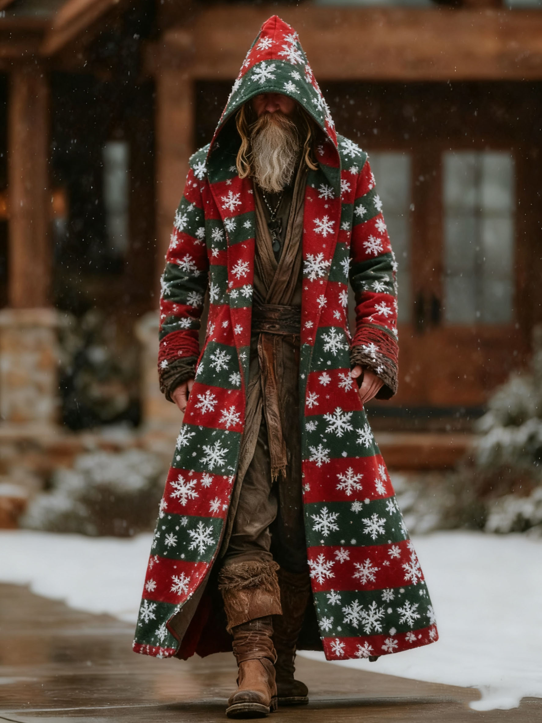 Men's Autumn Winter Christmas Printed Hooded Fleece Jacket-1104