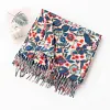 Blue Red Flowers Autumn Winter Shawl Scarf