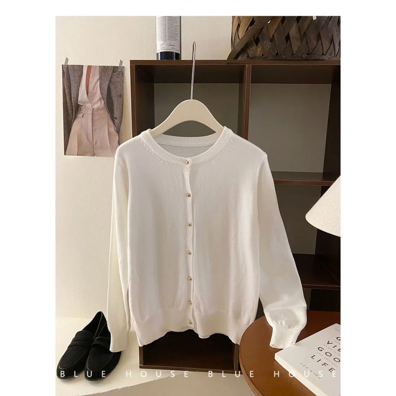 Brownm Brownm Style Gentle Retro Small Gold Button Net Version Long-Sleeved Knitted Shirt Women Autumn Collar Soft Glutinous Sweater Coat