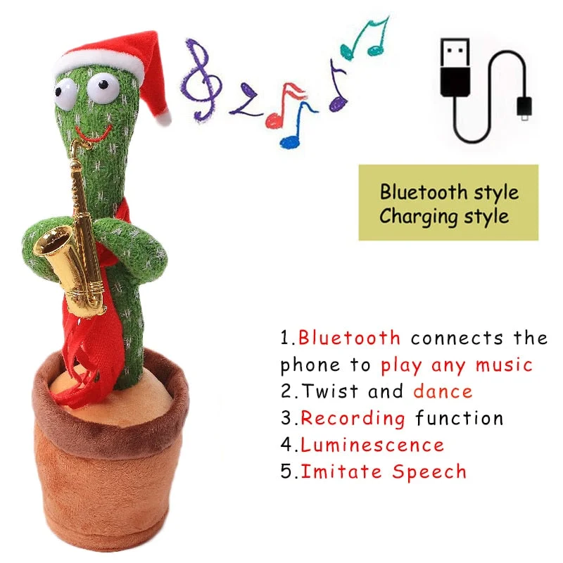 Bluetooth Dancing Cactus Talking Toy Electronic Plush Toys Sing Record Lighten Battery USB Charging Early Education Funny Gift