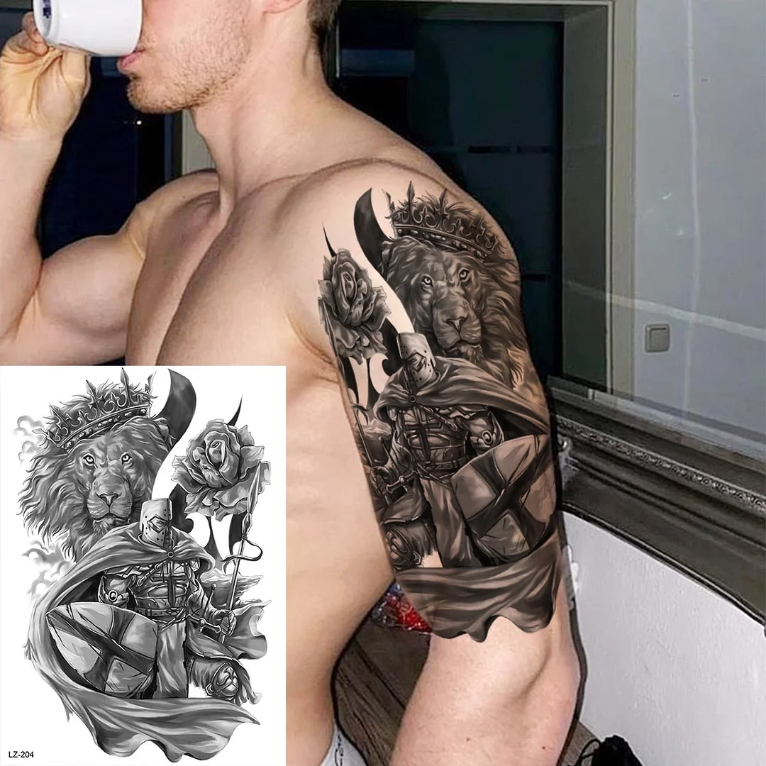 Big Black Bull Totem Arm Temporary Tattoos For Men Adult Tiger Anchor Realistic Fake Tattoo Sticker Body Art Tatoo Armband
