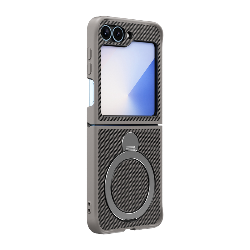 360° Rotating Bracket Carbon Fiber Case for Samsung Z Flip6 - Wireless Charging Compatible, Magnetic Car Mount
