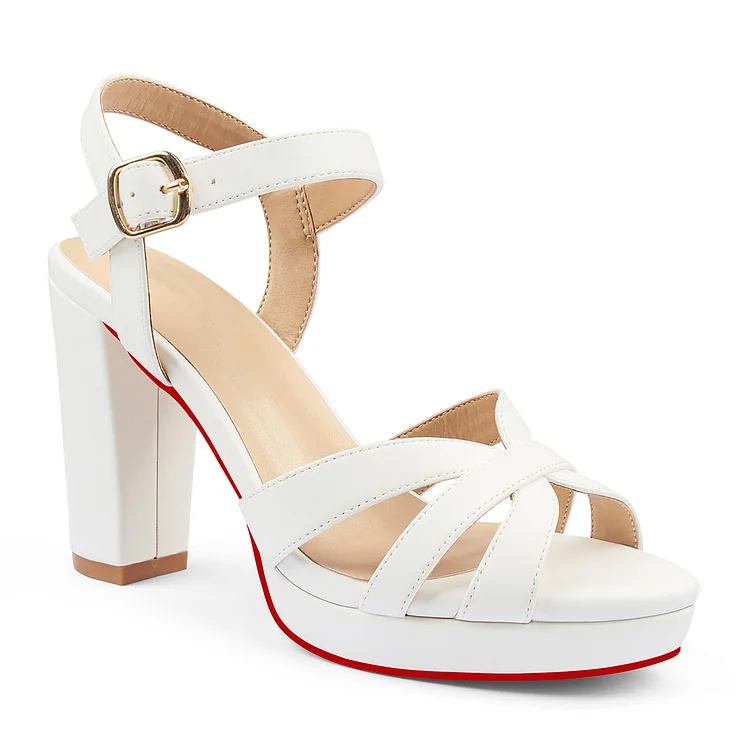 95mm Women's Platform Chunky Heels Ankle Strap Block Heeled Sandals Party Wedding Shoes Red Bottom Shoes Vocosi VOCOSI