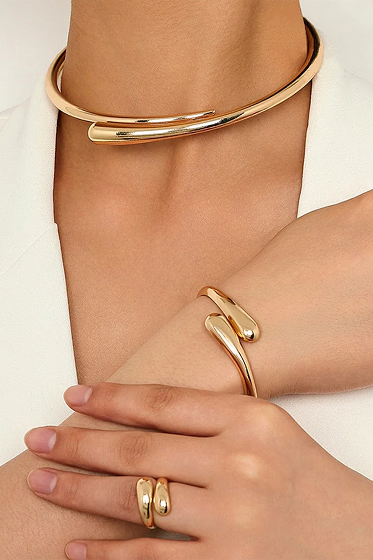 Fashion Gold Glossy Geometric Annular Three Piece Jewelry Set