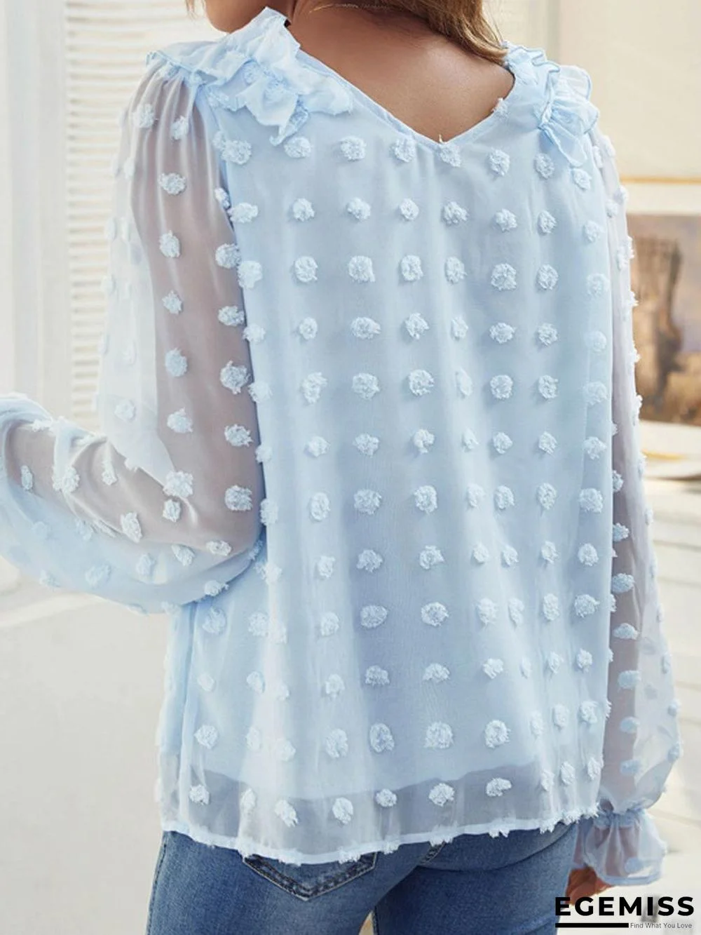 Casual Solid Color Long Sleeve V-Neck Blouse | EGEMISS