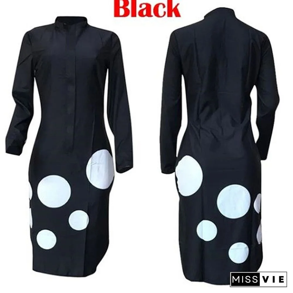 Women Polka Dot Printed Shirt Dress Summer Spring Casual Office Work Dress Elegant Lady Long Sleeve Mini Dresses