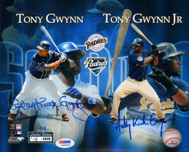 Tony Gwynn & Jr. Signed Full Names 8x10 Photo Poster painting PSA/DNA COA Padres Autograph #18