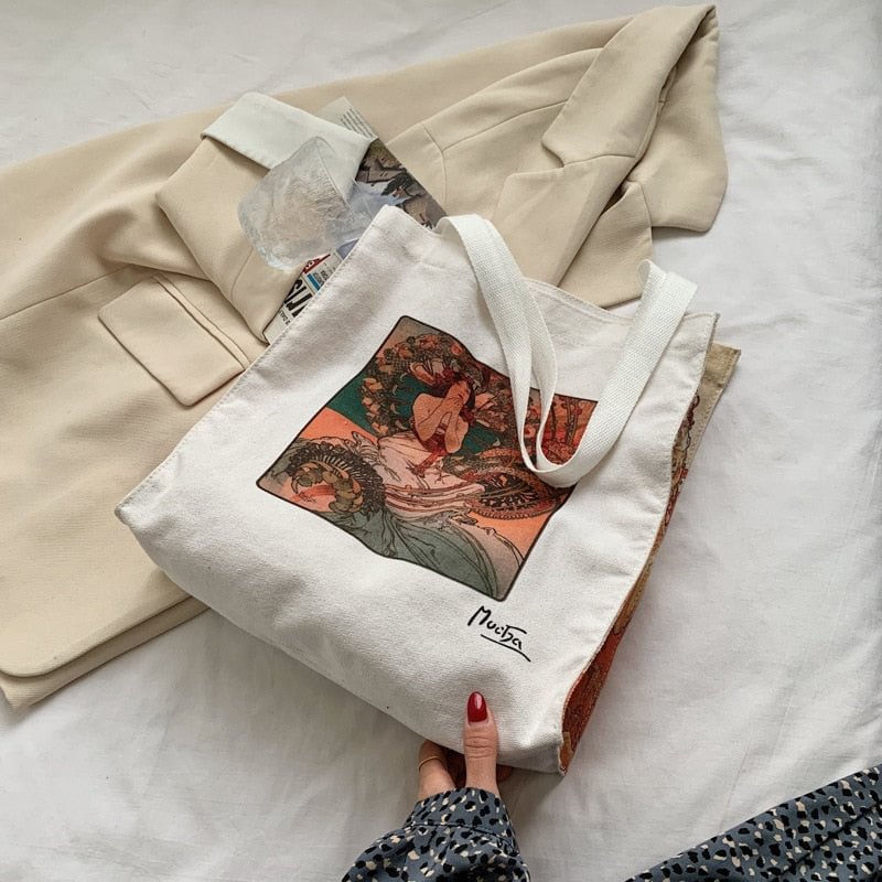 Vintage Canvas Tote Bag for Women 2022 Fashion Casual Shoulder Bag Girl Shopper Large Capacity Landscape Print Designer Handbag