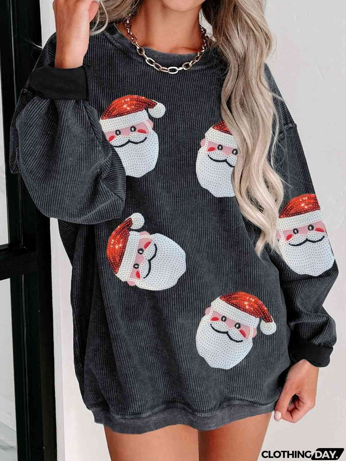 Sequin Santa Patch Ribbed Sweatshirt
