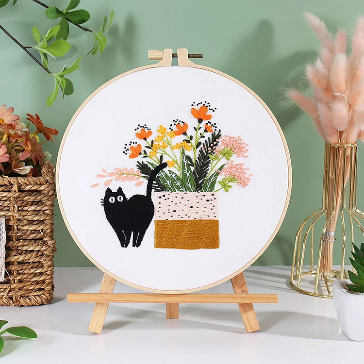 Holiday Cats Embroidery Kit For Beginner Ventyled