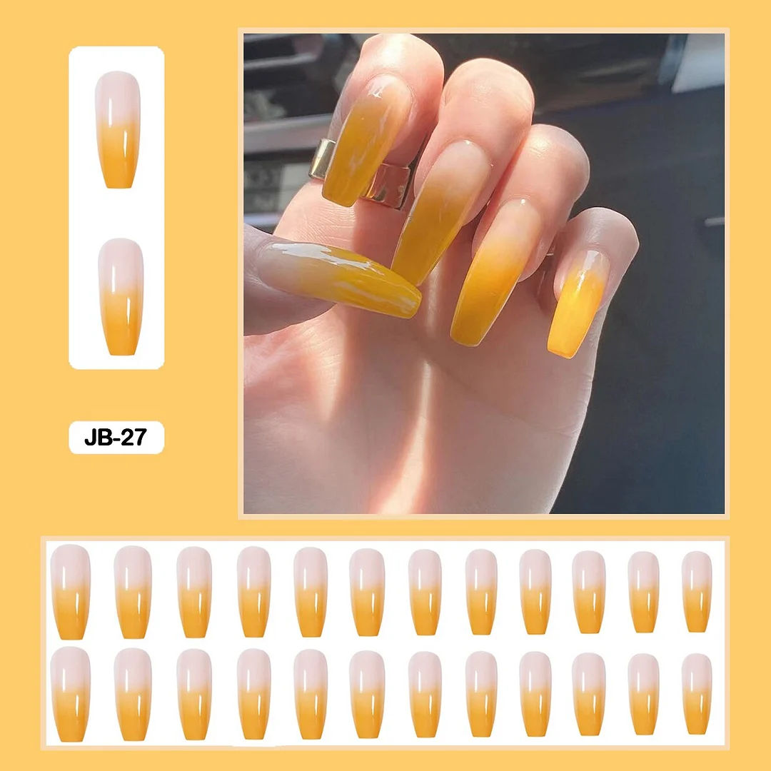24pcs Gradient Long Trapezoidal Ballet Wearable False Nails Nail Art Fake Nails With Glue And Wearing Tools-Nail Inspo