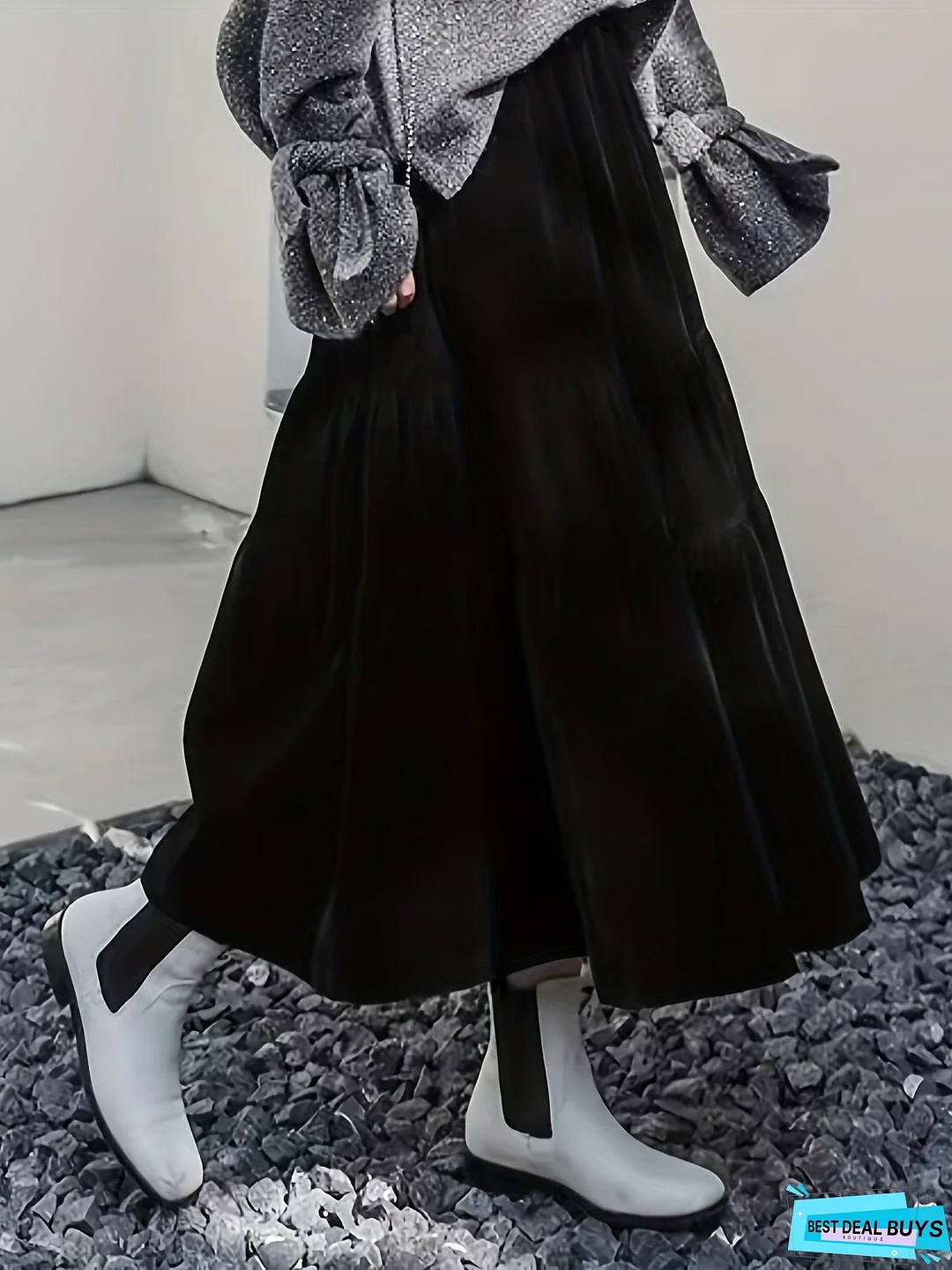 Solid High Waist Skirt, Boho Ruched Draped Skirt, Women's Clothing