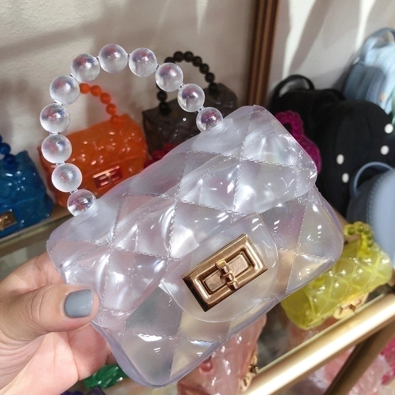Kid’s Mini Pvc Solid Color Fashion Square Lock Clasp Jelly Bag