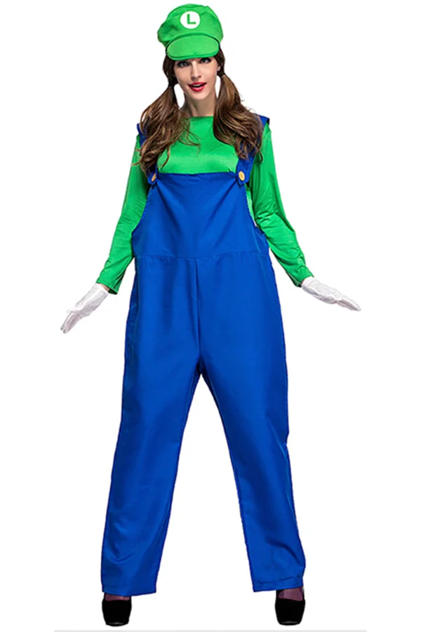 Sexy Green And Blue Super Marie Mario Halloween Costumes-elleschic