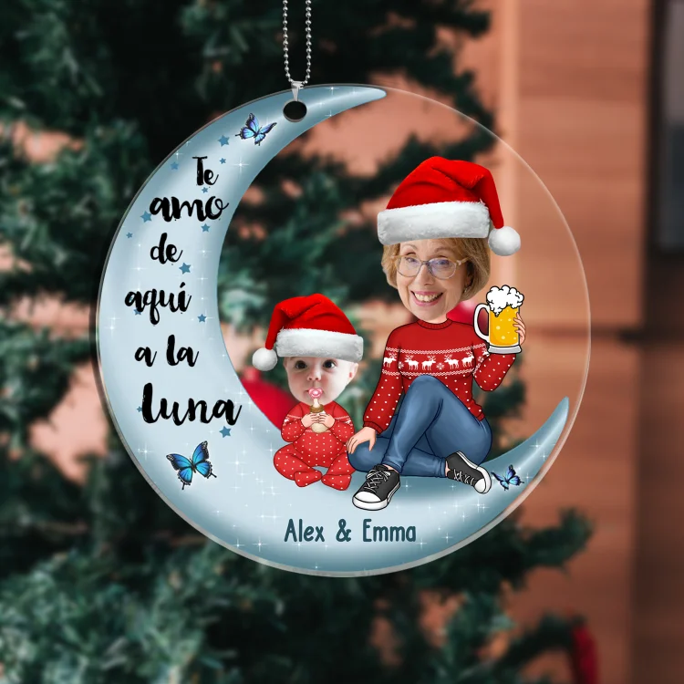 Navidad-Ornamentos navideños de acrílico abuela y nieto/a en luna fotos, nombres y personajes personalizados
