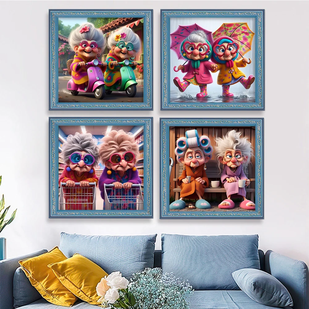 4pcs/Set Diamond Painting - Full Round Drill - Grandma(Canvas|30*30cm)