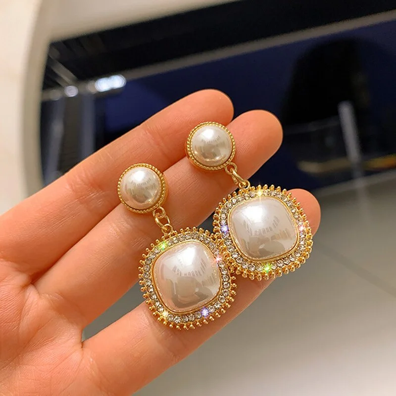 UsmallLifes King  Square pearl earrings temperament all-match  geometric earrings ELCNEPAL