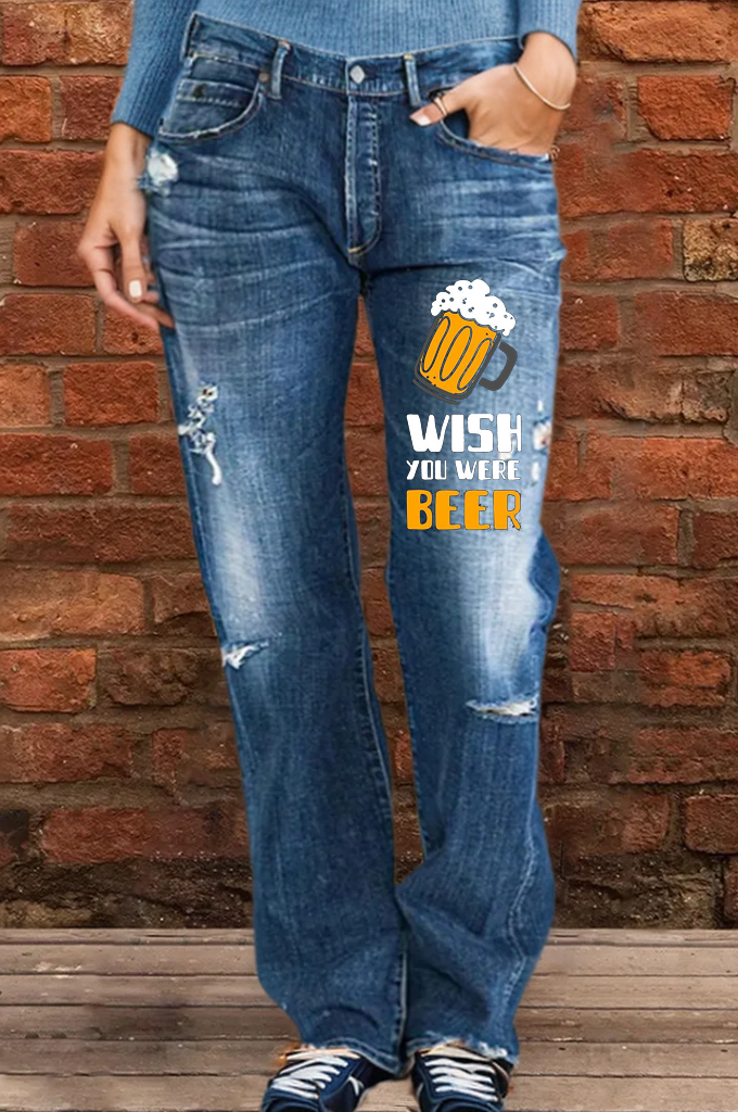 Funny Wish you Were Beer Drinker Drinking Casual Jeans socialshop