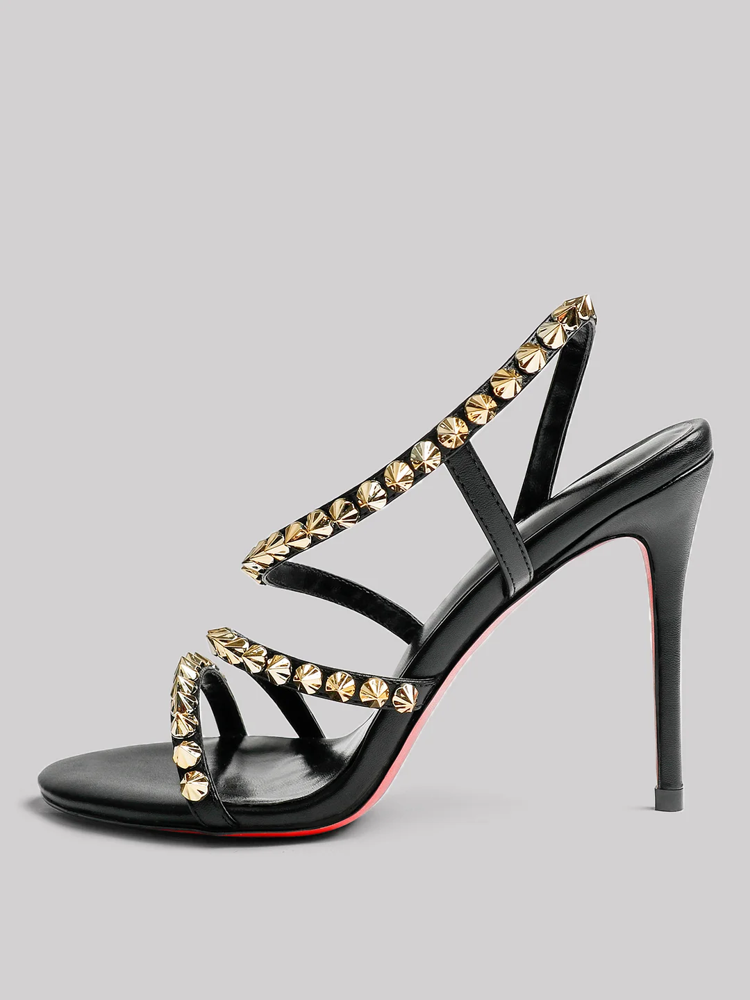 100mm Women Slingback Open Toe Rivets Sandals High Heel Summer Red Bottoms Shoes