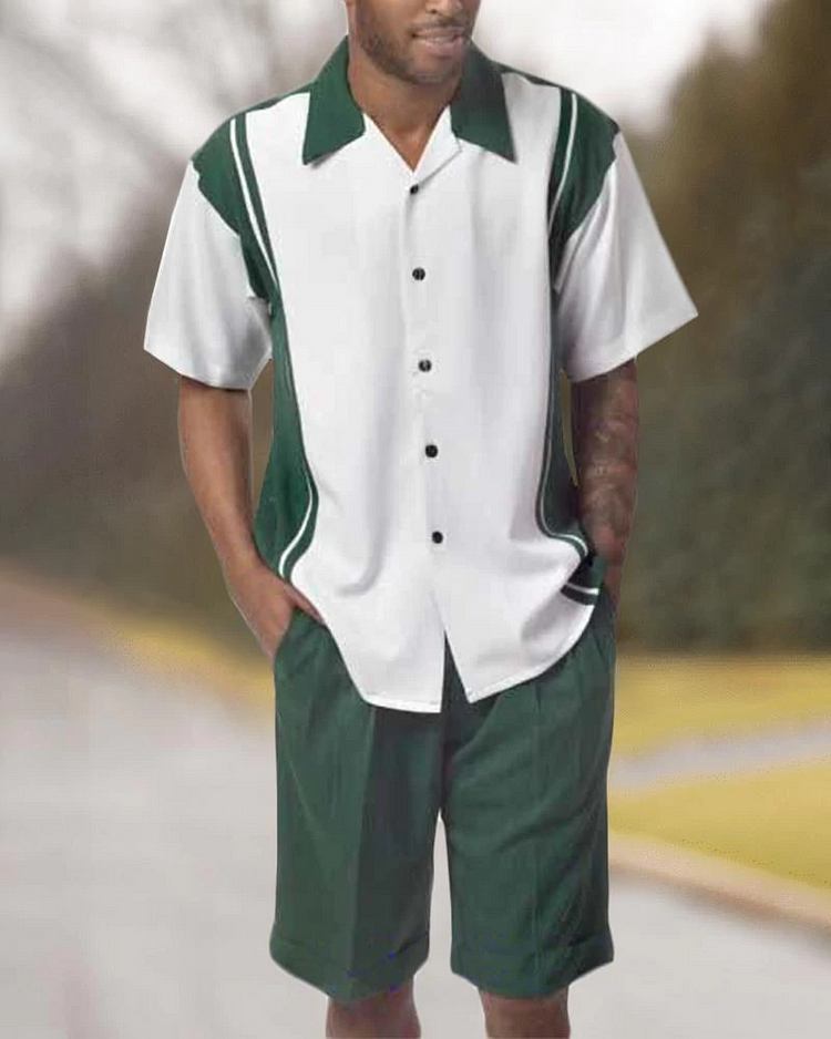 Two Piece Short Sleeve Print Walking Suit Set With Long Pants