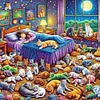 Fille et chats-perceuse ronde peinture diamant-40*40cm