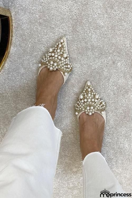 Pearl Lace High Heel Mules