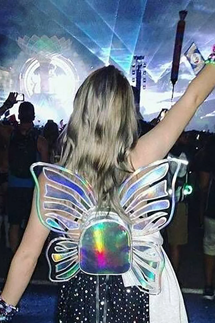 Metallic Iridescent Laser Festival Butterfly Wings Backpack
