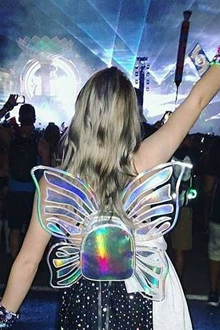 Holographic Metallic Iridescent Laser Butterfly Wings Backpack