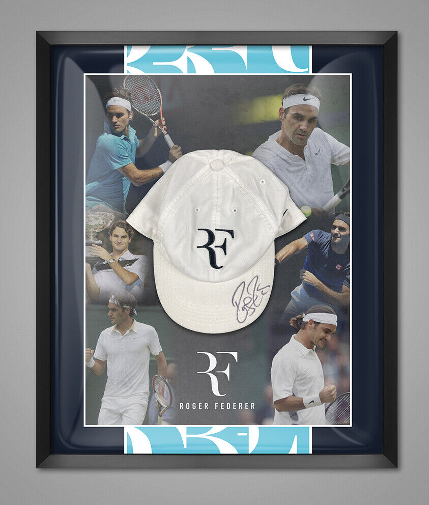 Roger Federer Signed & Framed Tennis Cap Genuine Signature Wimbledon AFTAL COA