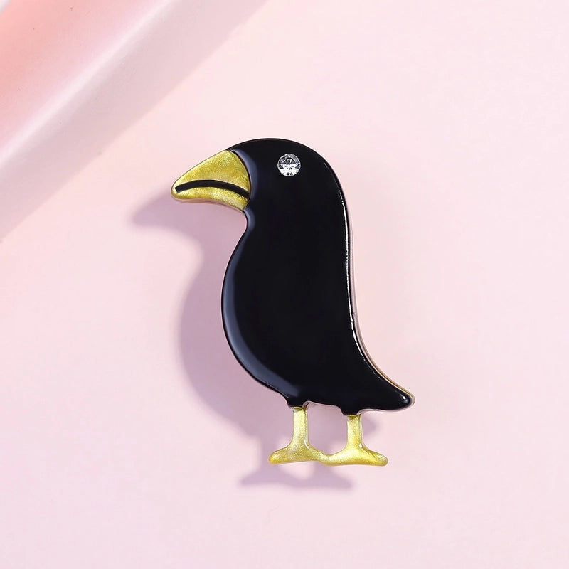 Cute Pin Crow Arylic Stoving Varnish Inlay Rhinestones Unisex Brooches