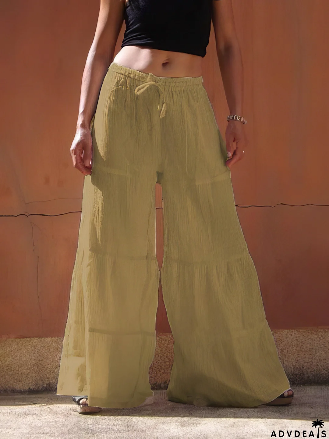 Loose Solid Elastic Waist Plus Size Wide Leg Pants