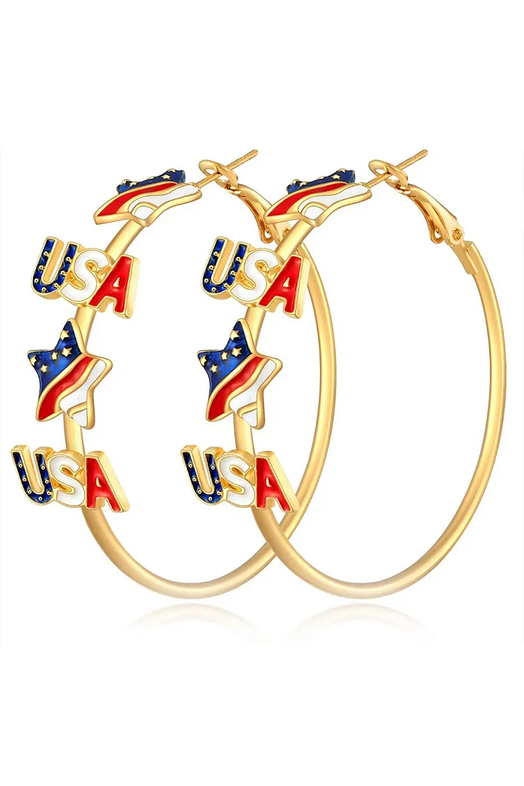 Independence Day USA Flag Star Dripping Oil Ring-Shaped Earrings 2024 - Xpluswear