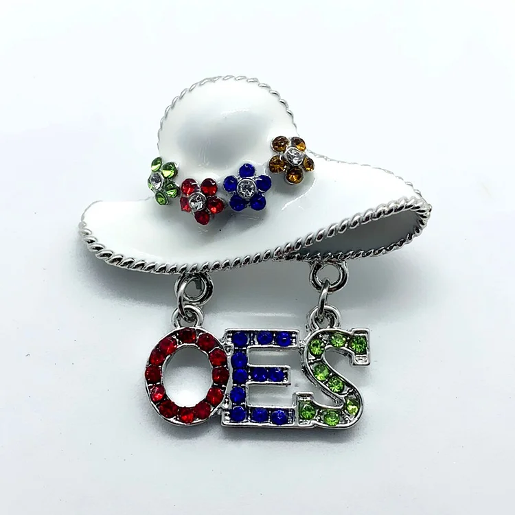 OES Brooch - White & Silver Metal