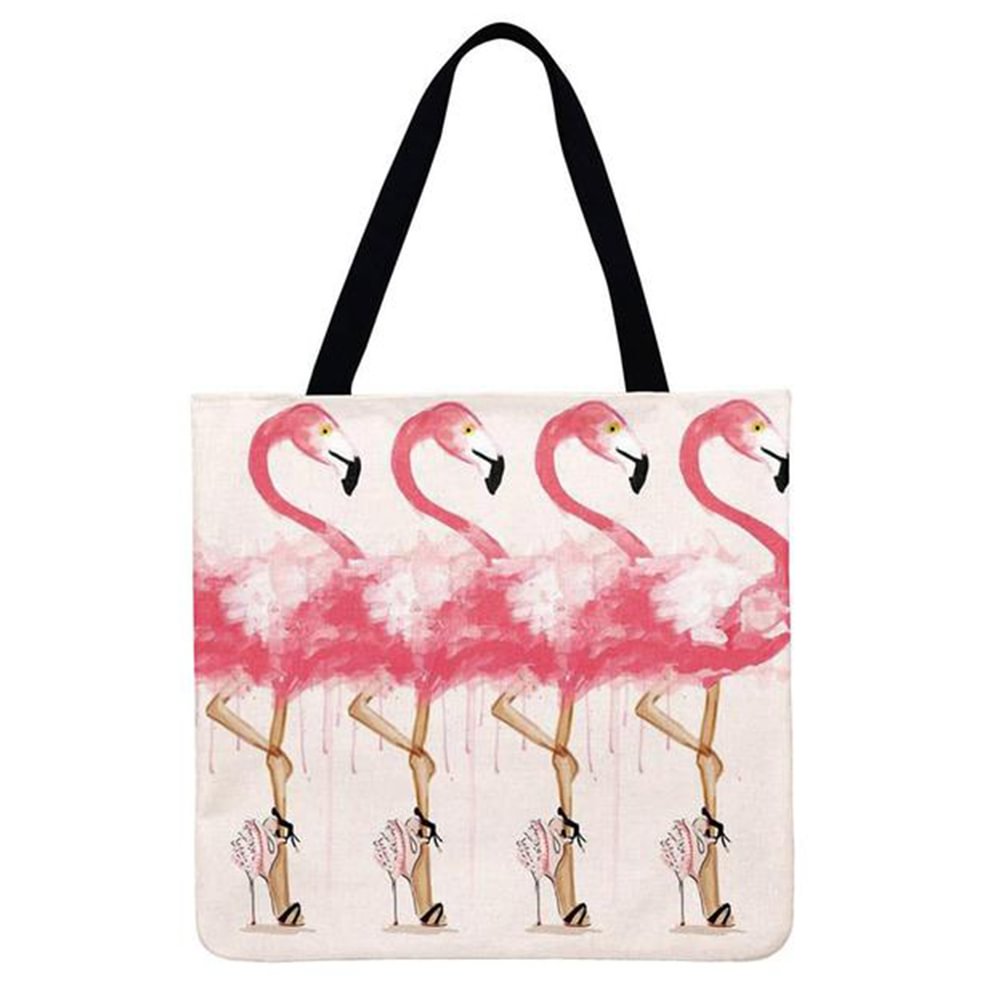 Linen Tote Bag-High heels flamingo