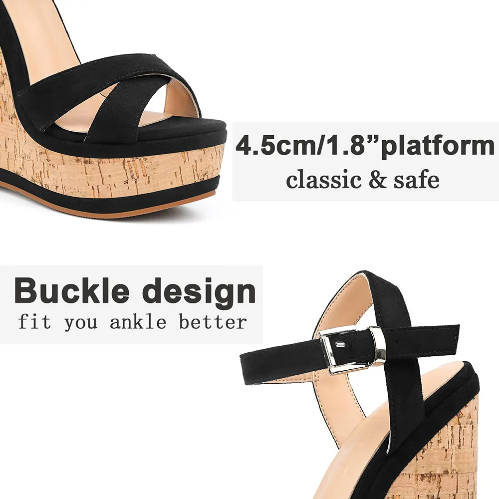 150mm/5.9" Women's Fashion Platform Wedge Sandals Heeled Buckle Shoes For Summer-vocosishoes