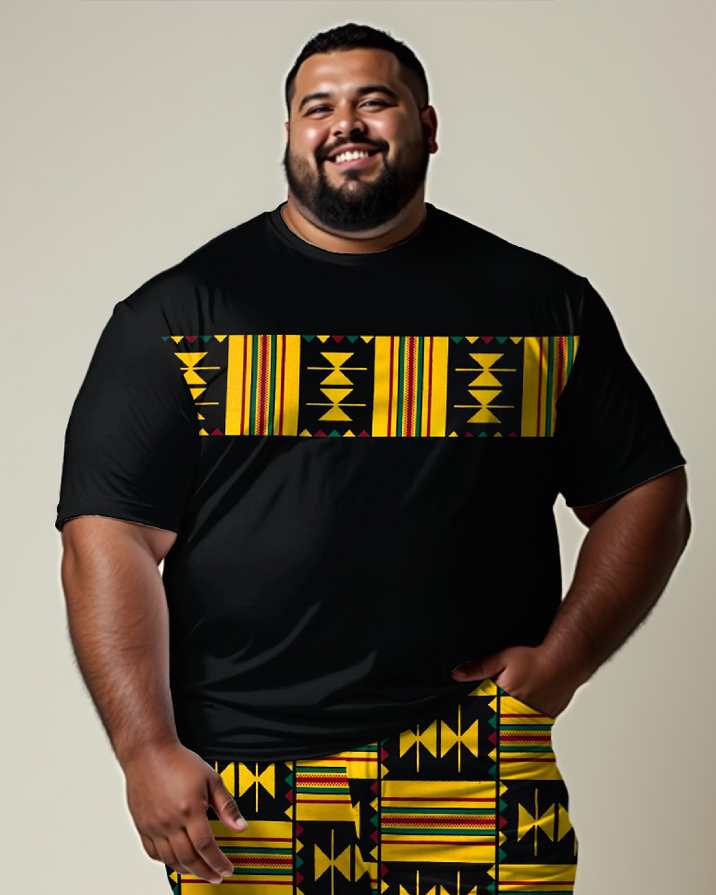 African Traditional Color Patchwork Printed T-Shirt Shorts Suit Men's Plus Size