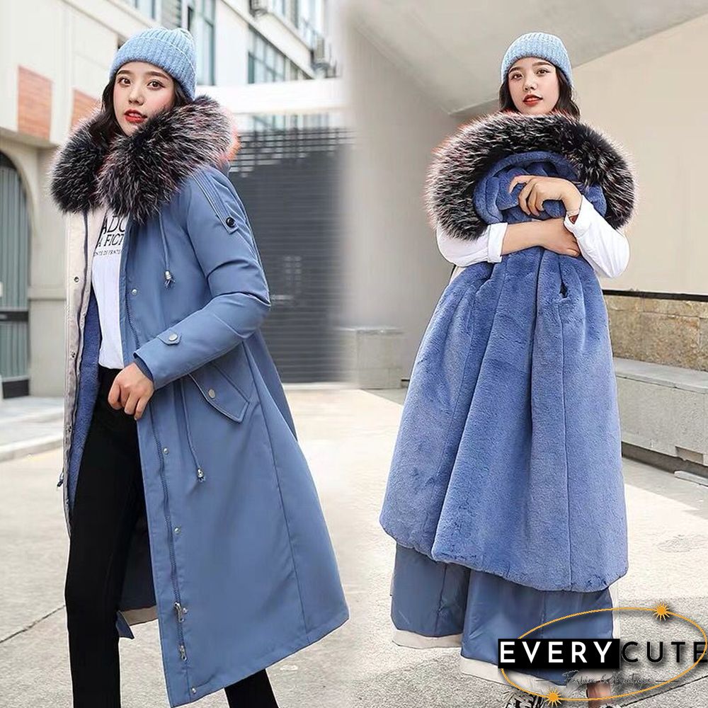 Fashion Long Detachable Lamb Hair Liner Parker Cotton Jacket Coat New Warm Women's Winter Jackets Big Faux Fur Coats Parkas
