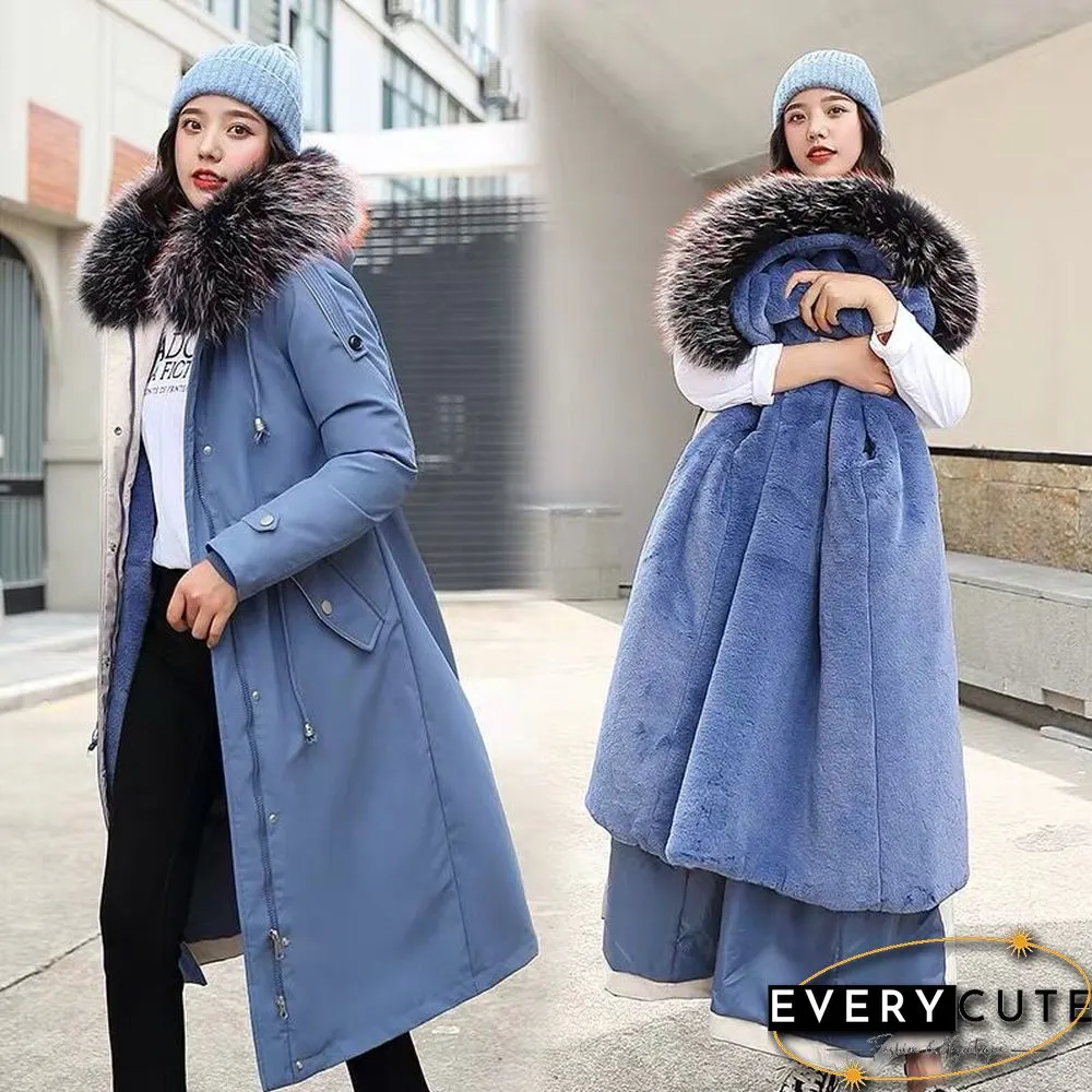 Fashion Long Detachable Lamb Hair Liner Parker Cotton Jacket Coat New Warm Women's Winter Jackets Big Faux Fur Coats Parkas