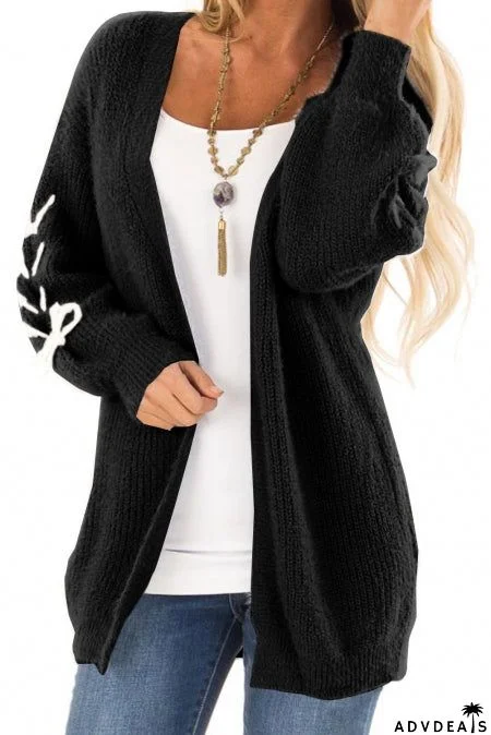 Black Soft Long Sleeve Cardigan with Stitch Detail